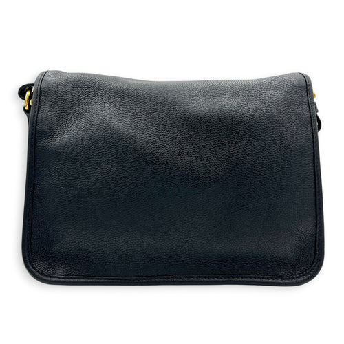 Logo Black Crossbody Bag in Calfskin, Gold hardware