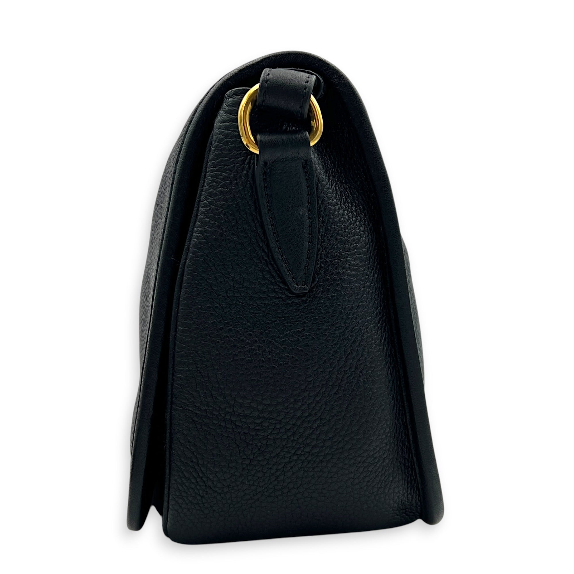 Logo Black Crossbody Bag in Calfskin, Gold hardware