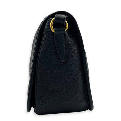 Logo Black Crossbody Bag in Calfskin, Gold hardware