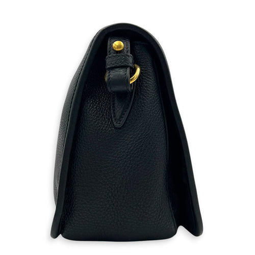 Logo Black Crossbody Bag in Calfskin, Gold hardware
