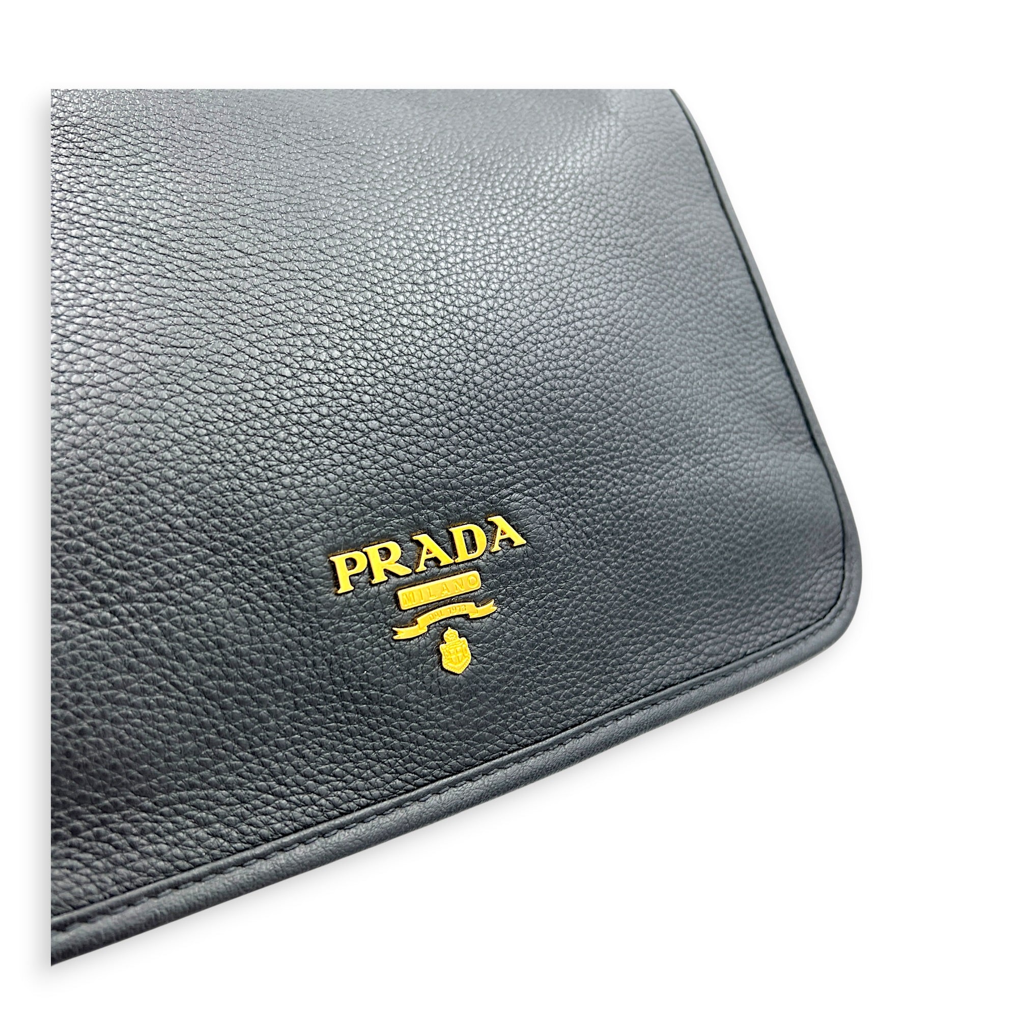 Logo Black Crossbody Bag in Calfskin, Gold hardware