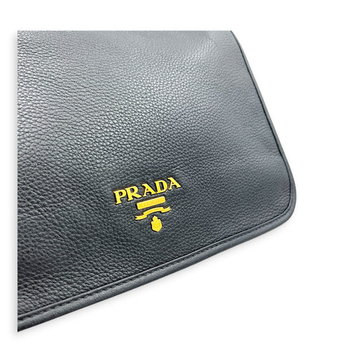 Logo Black Crossbody Bag in Calfskin, Gold hardware