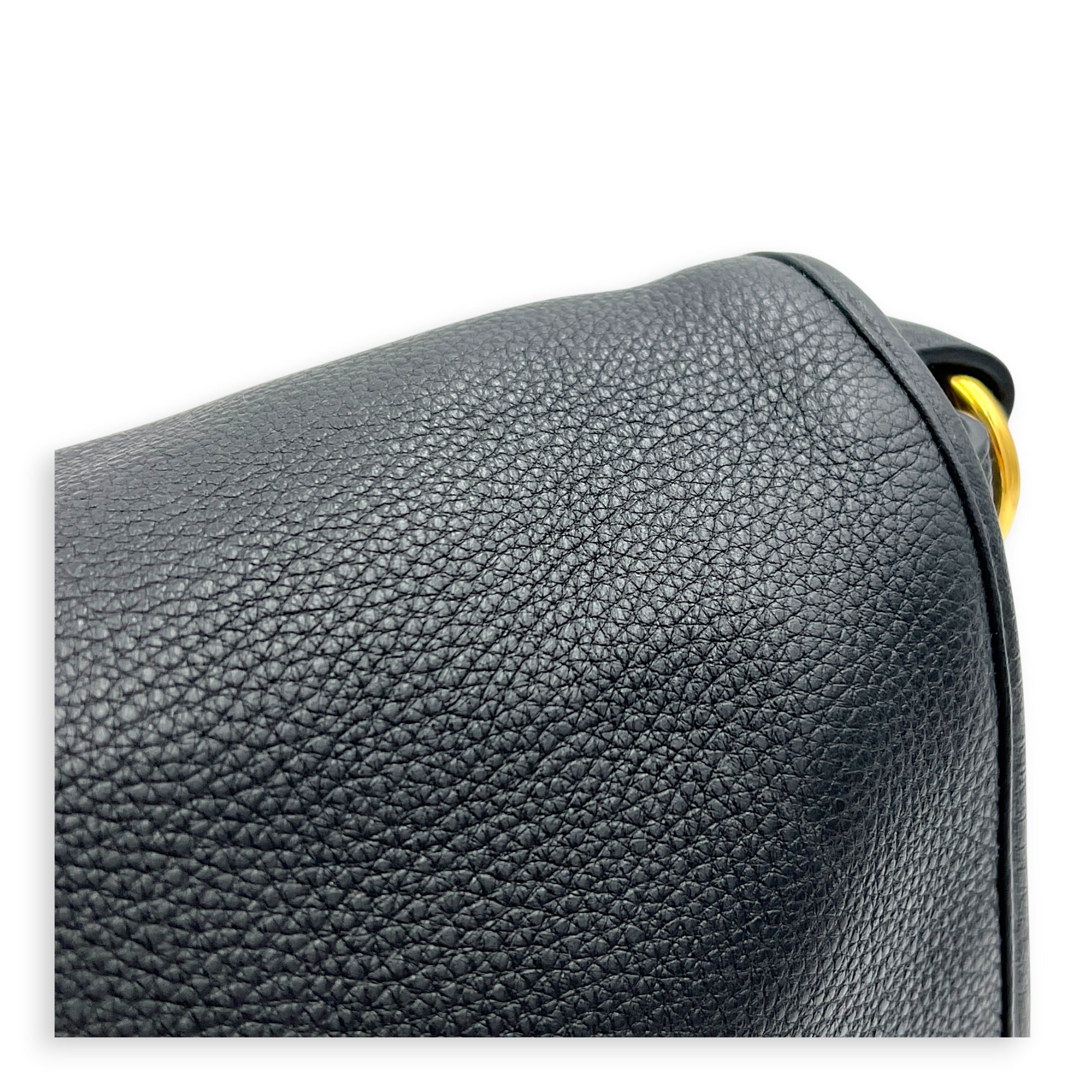 Logo Black Crossbody Bag in Calfskin, Gold hardware