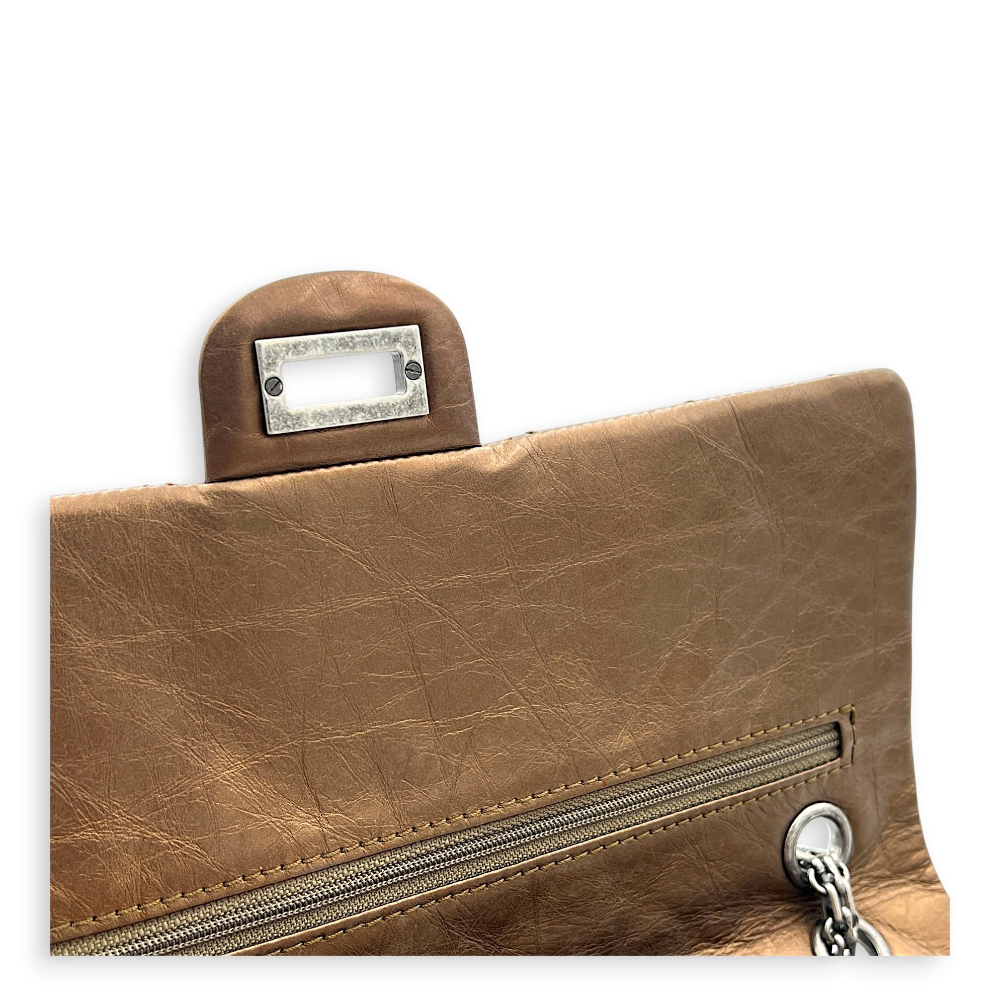 2.55 Shoulder Bag Brown in Calfskin, Ruthenium hardware