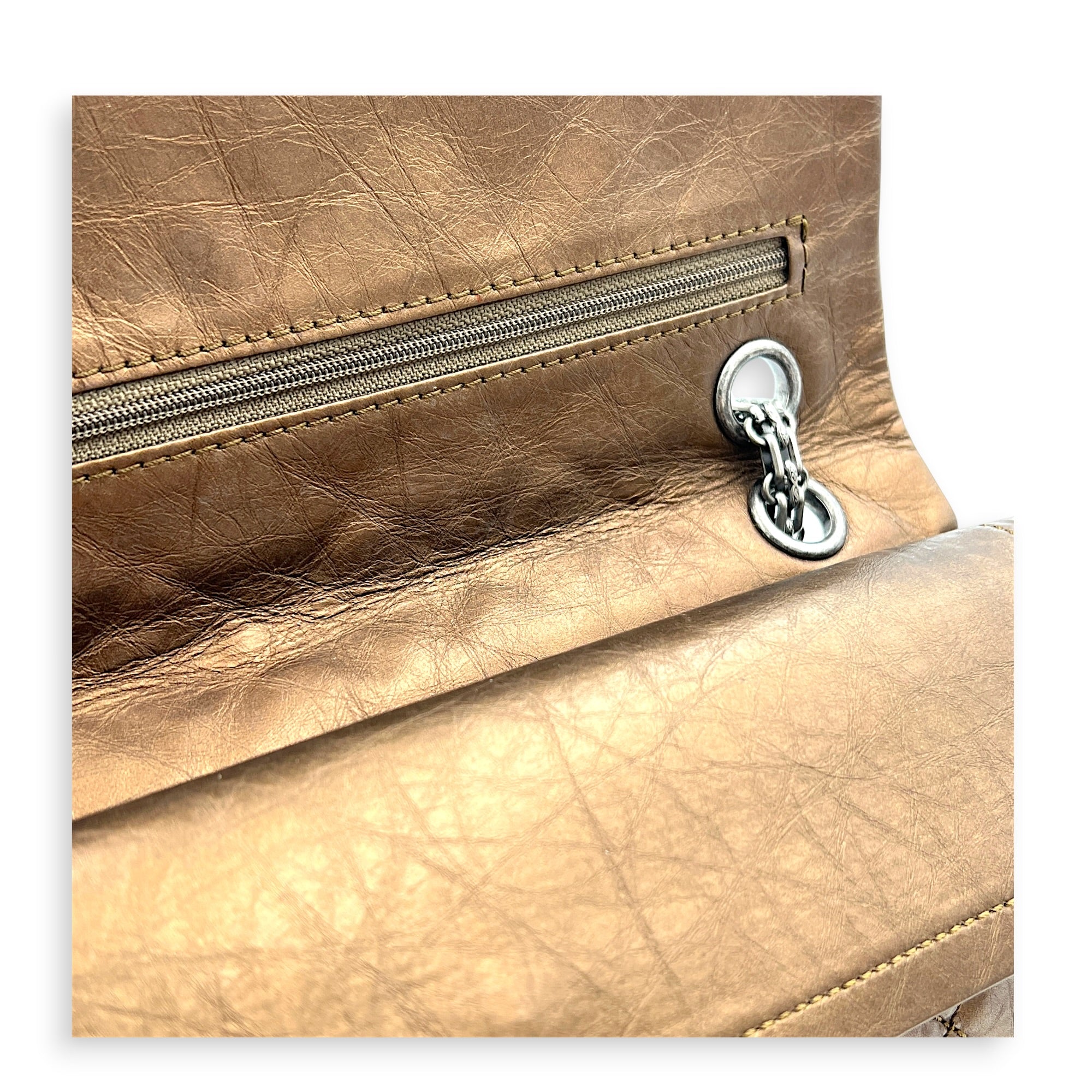 2.55 Shoulder Bag Brown in Calfskin, Ruthenium hardware