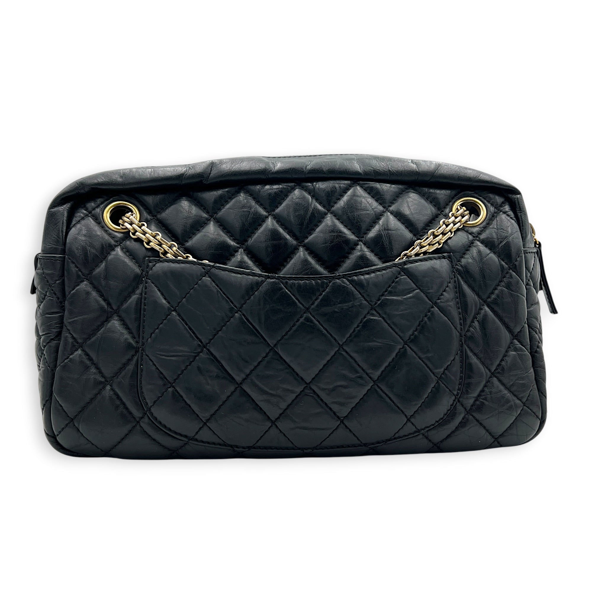 Reissue Camera Shoulder Bag Black in Calfskin, Gold hardware