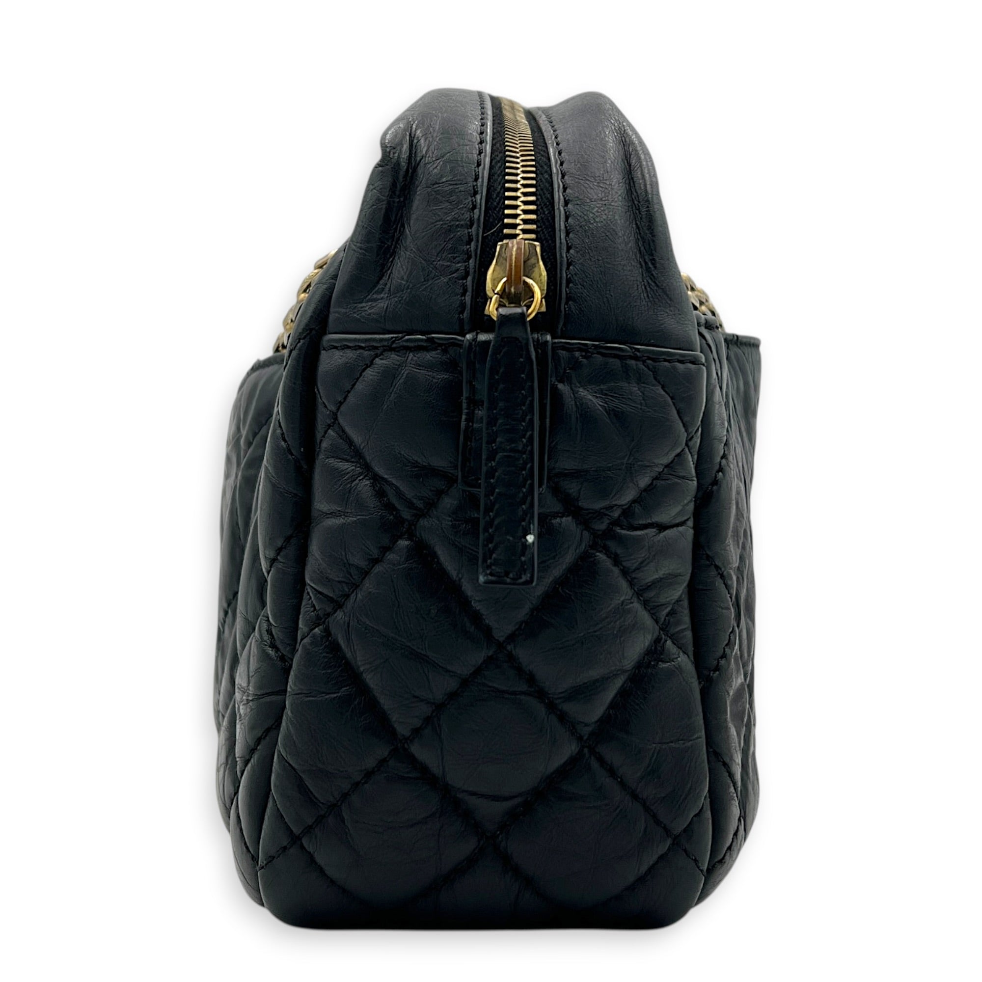 Reissue Camera Shoulder Bag Black in Calfskin, Gold hardware