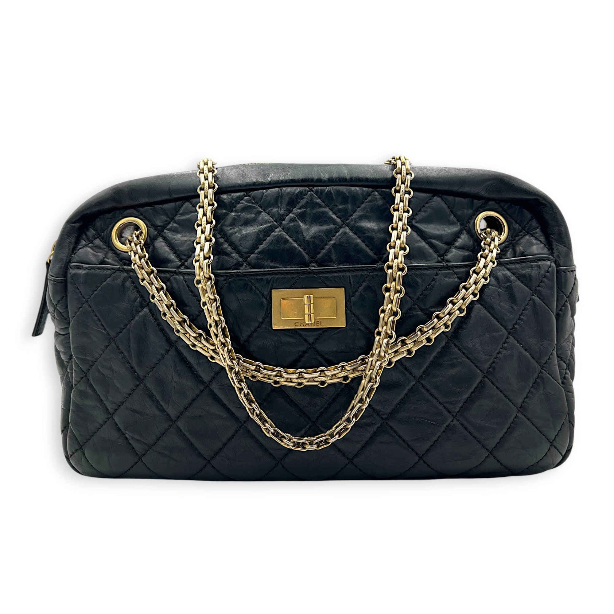 Reissue Camera Shoulder Bag Black in Calfskin, Gold hardware