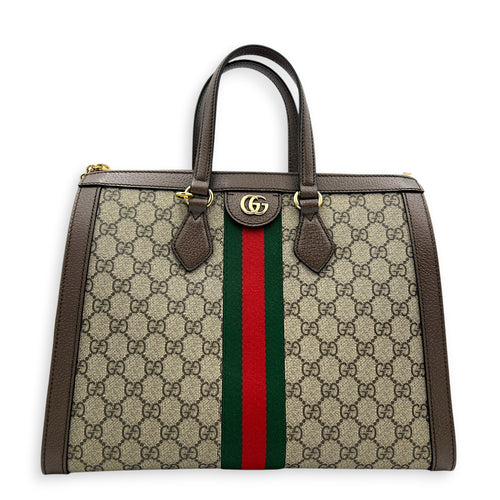 Ophidia Tote Bag Large Beige Ebony, Gold hardware