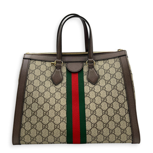 Ophidia Tote Bag Large Beige Ebony, Gold hardware