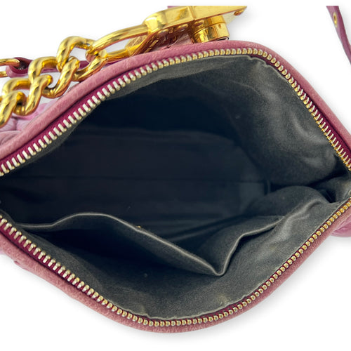 Matelassé Pink Shoulder Bag in Calfskin, Gold hardware