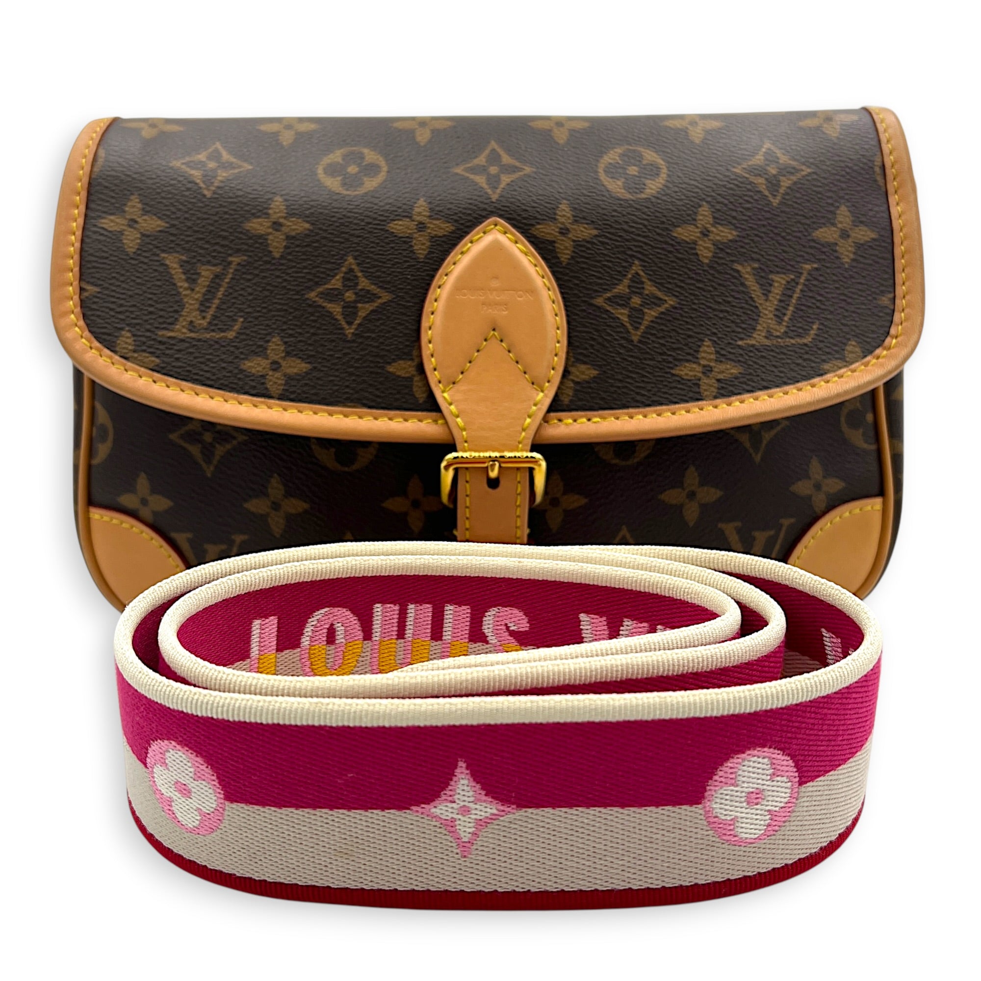 Diane Shoulder Bag Brown in Monogram Coated Canvas, Gold hardware