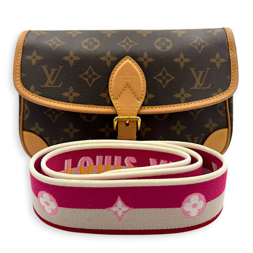 Diane Shoulder Bag Brown in Monogram Coated Canvas, Gold hardware