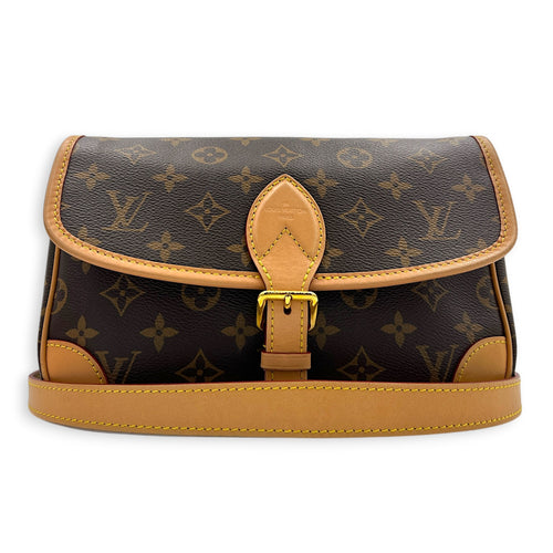 Diane Shoulder Bag Brown in Monogram Coated Canvas, Gold hardware