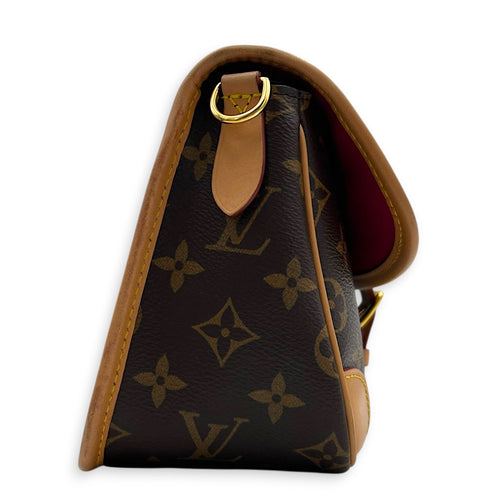 Diane Shoulder Bag Brown in Monogram Coated Canvas, Gold hardware