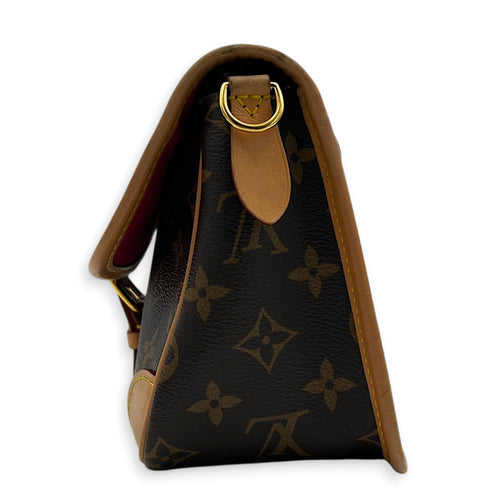 Diane Shoulder Bag Brown in Monogram Coated Canvas, Gold hardware