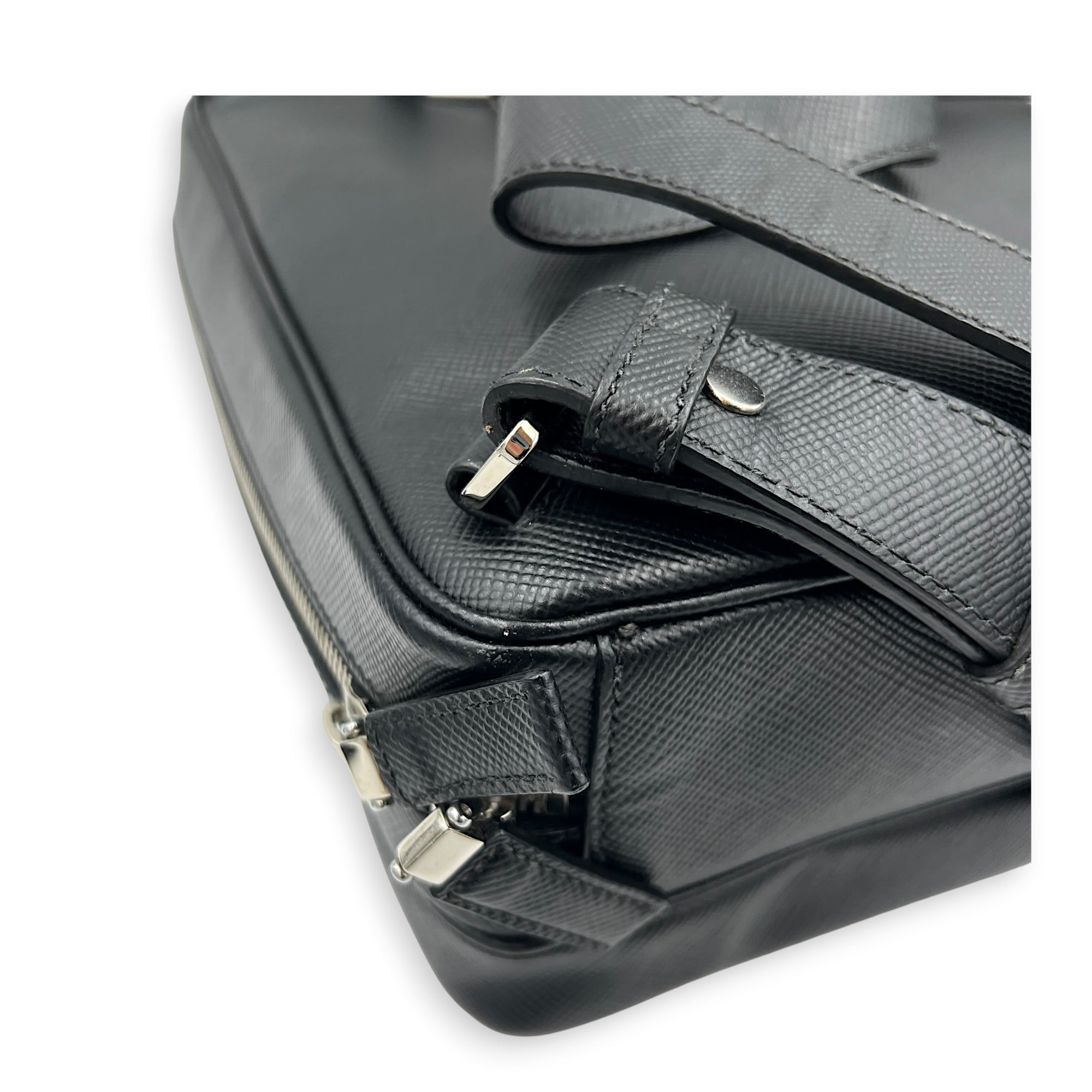 Logo Backpack Black in Saffiano Leather, Silver hardware