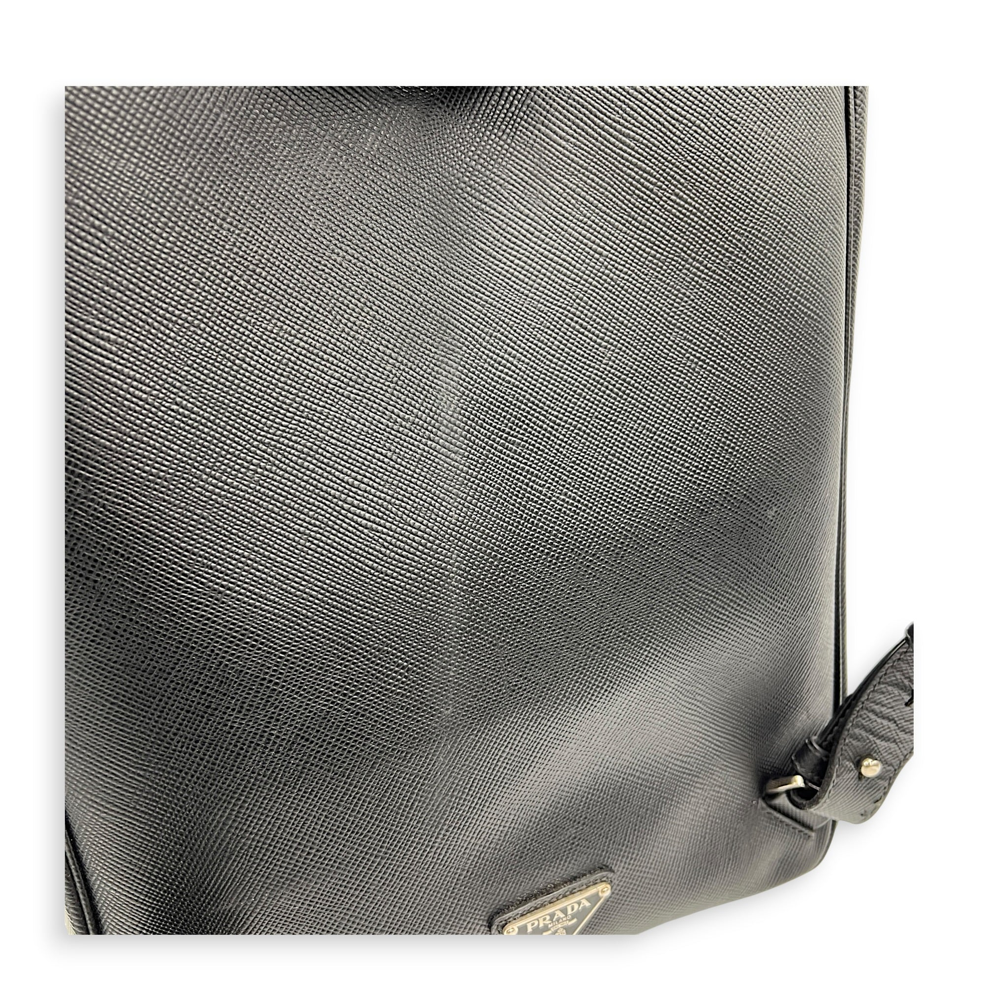 Logo Backpack Black in Saffiano Leather, Silver hardware