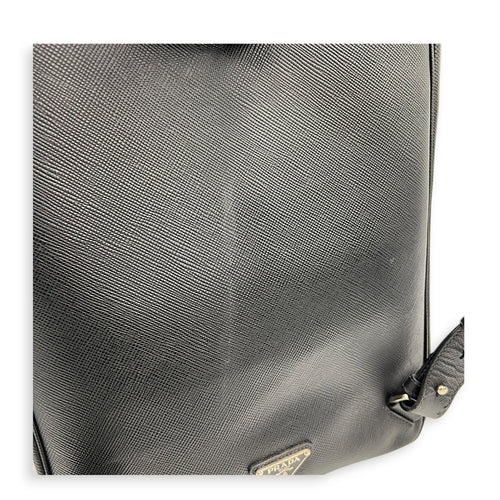 Logo Backpack Black in Saffiano Leather, Silver hardware