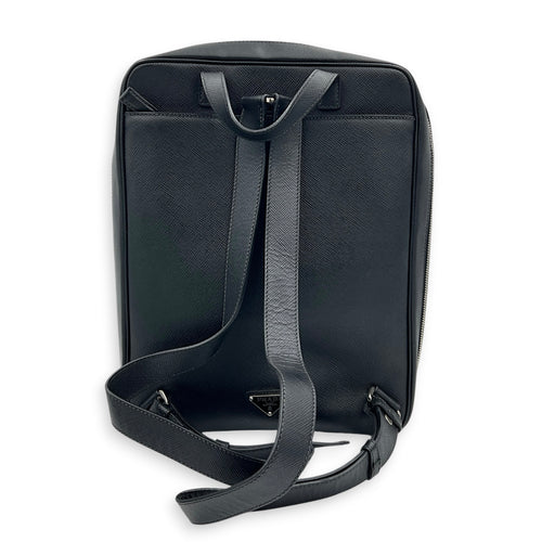 Logo Backpack Black in Saffiano Leather, Silver hardware