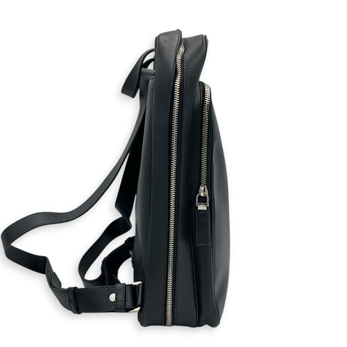Logo Backpack Black in Saffiano Leather, Silver hardware