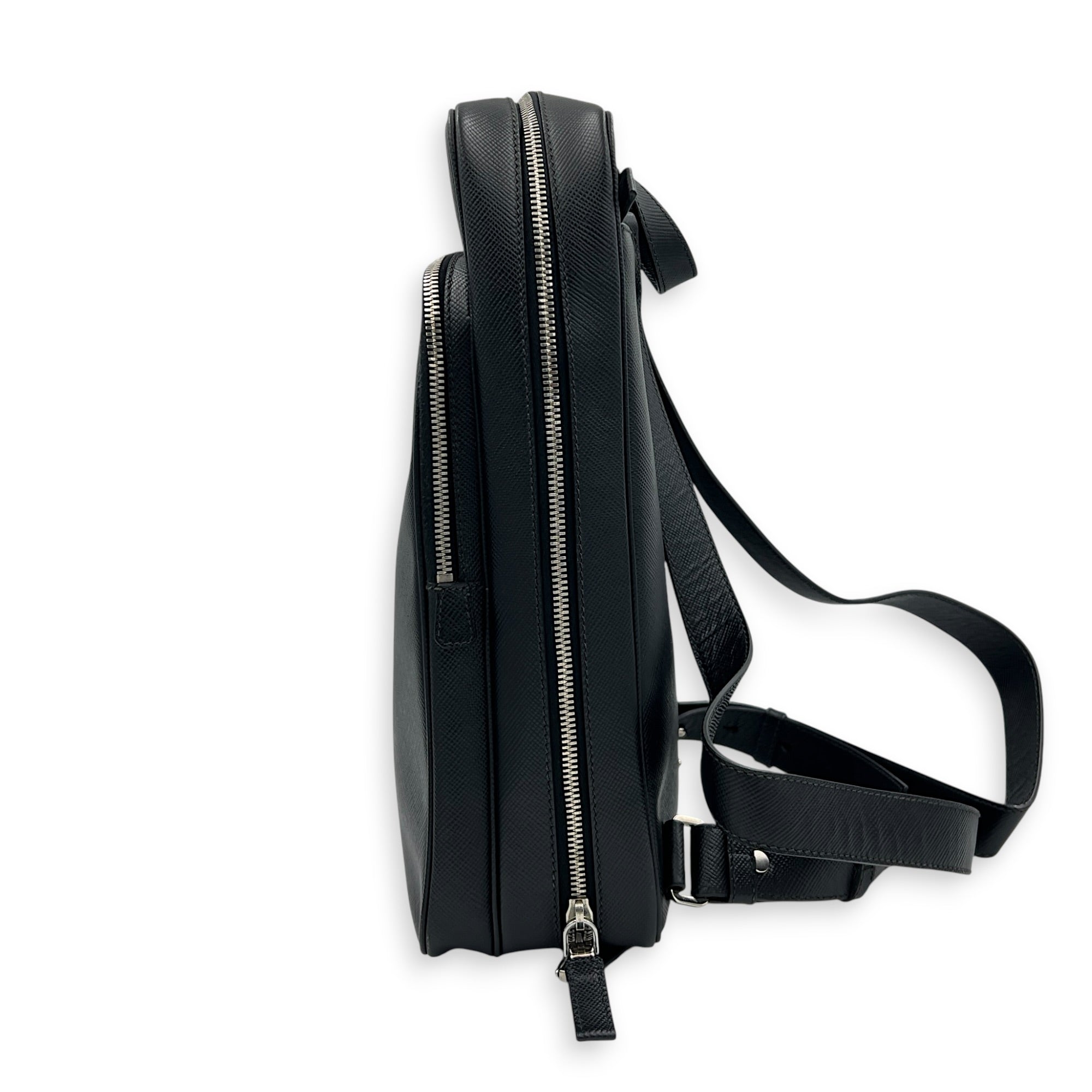 Logo Backpack Black in Saffiano Leather, Silver hardware