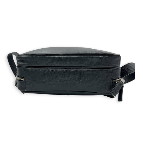 Logo Backpack Black in Saffiano Leather, Silver hardware