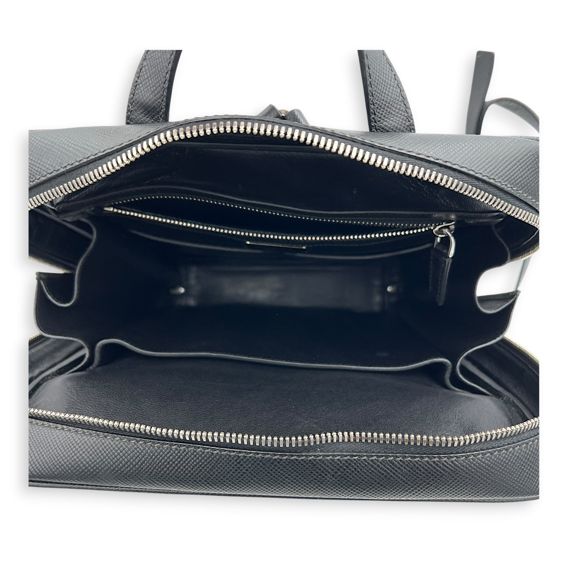 Logo Backpack Black in Saffiano Leather, Silver hardware