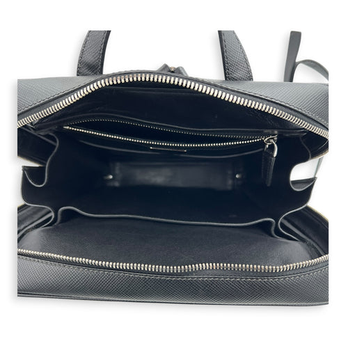 Logo Backpack Black in Saffiano Leather, Silver hardware