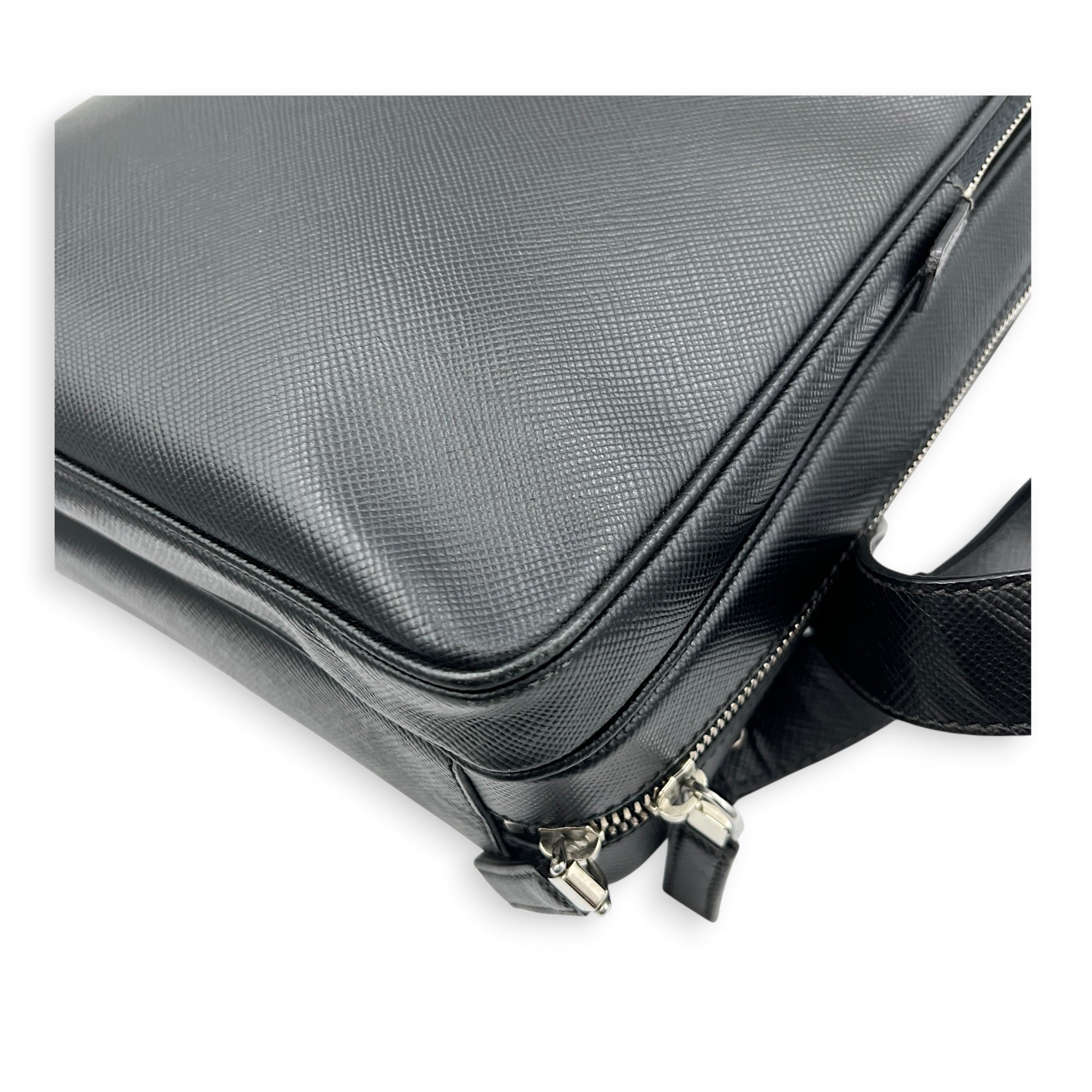 Logo Backpack Black in Saffiano Leather, Silver hardware