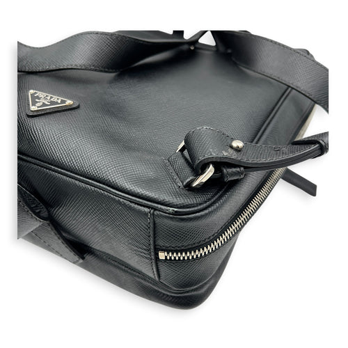 Logo Backpack Black in Saffiano Leather, Silver hardware