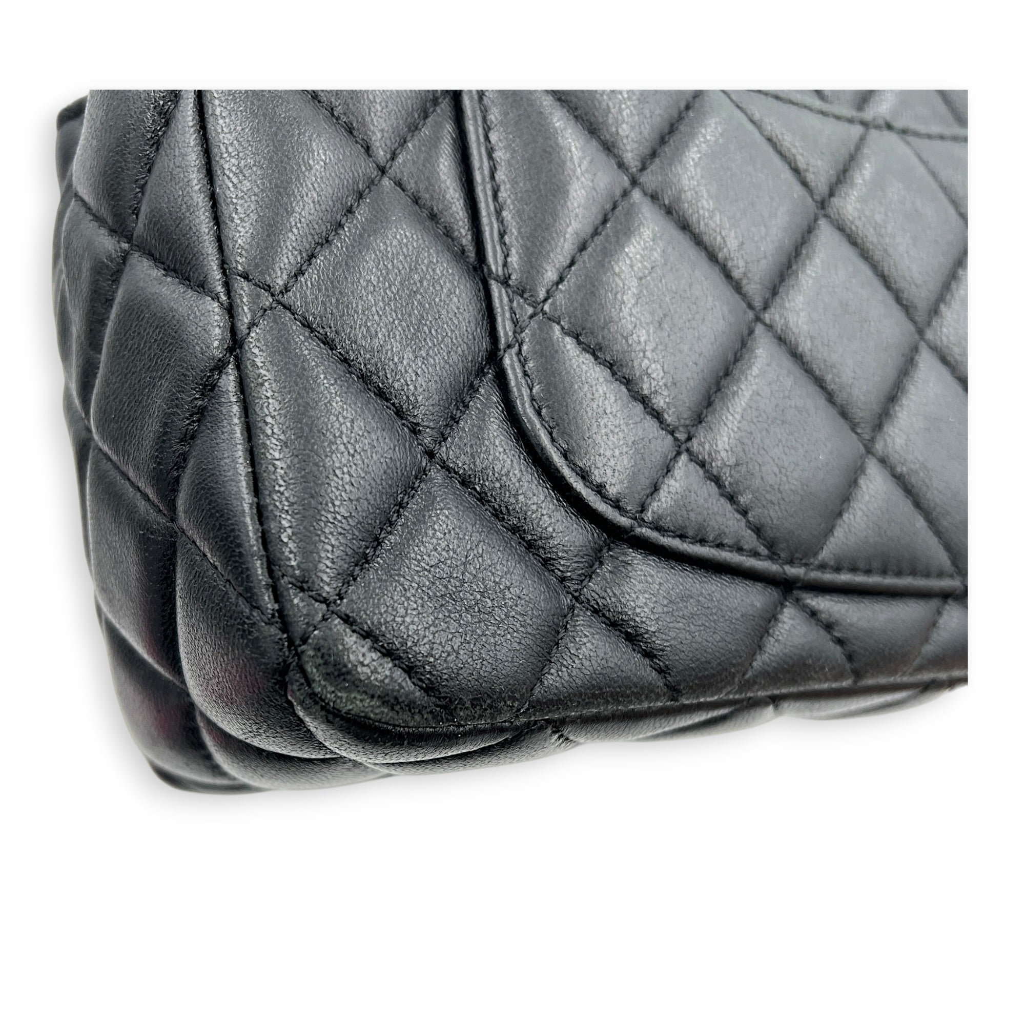 24C Rectangle Top Black Top Handle Bag in Lambskin, Gold hardware