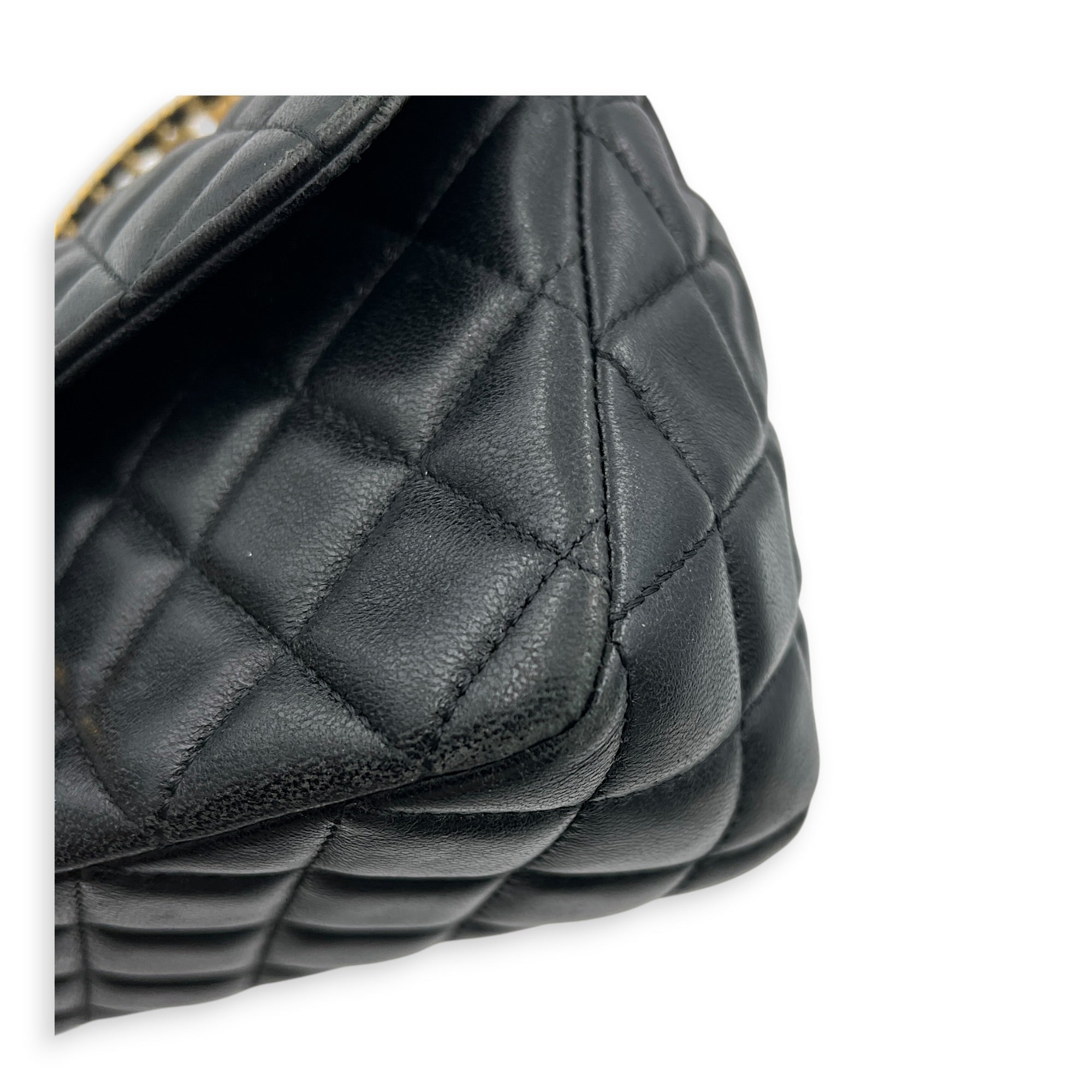 24C Rectangle Top Black Top Handle Bag in Lambskin, Gold hardware