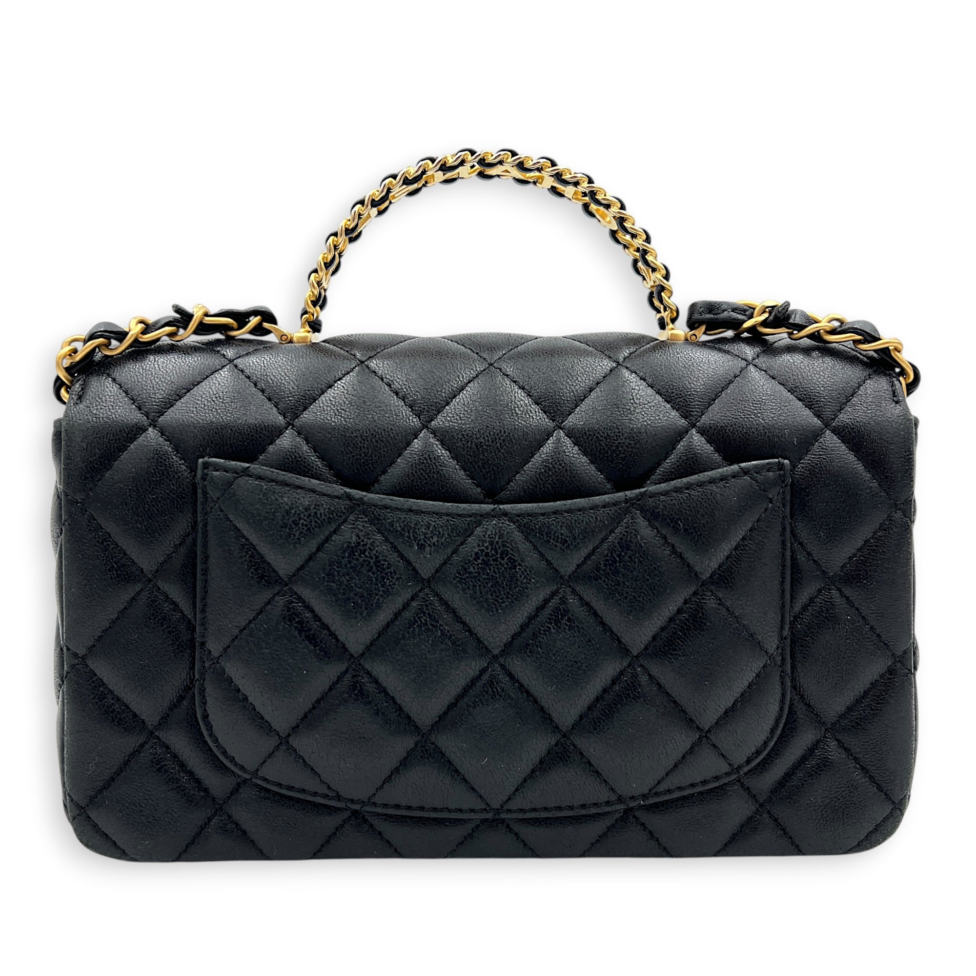 24C Rectangle Top Black Top Handle Bag in Lambskin, Gold hardware