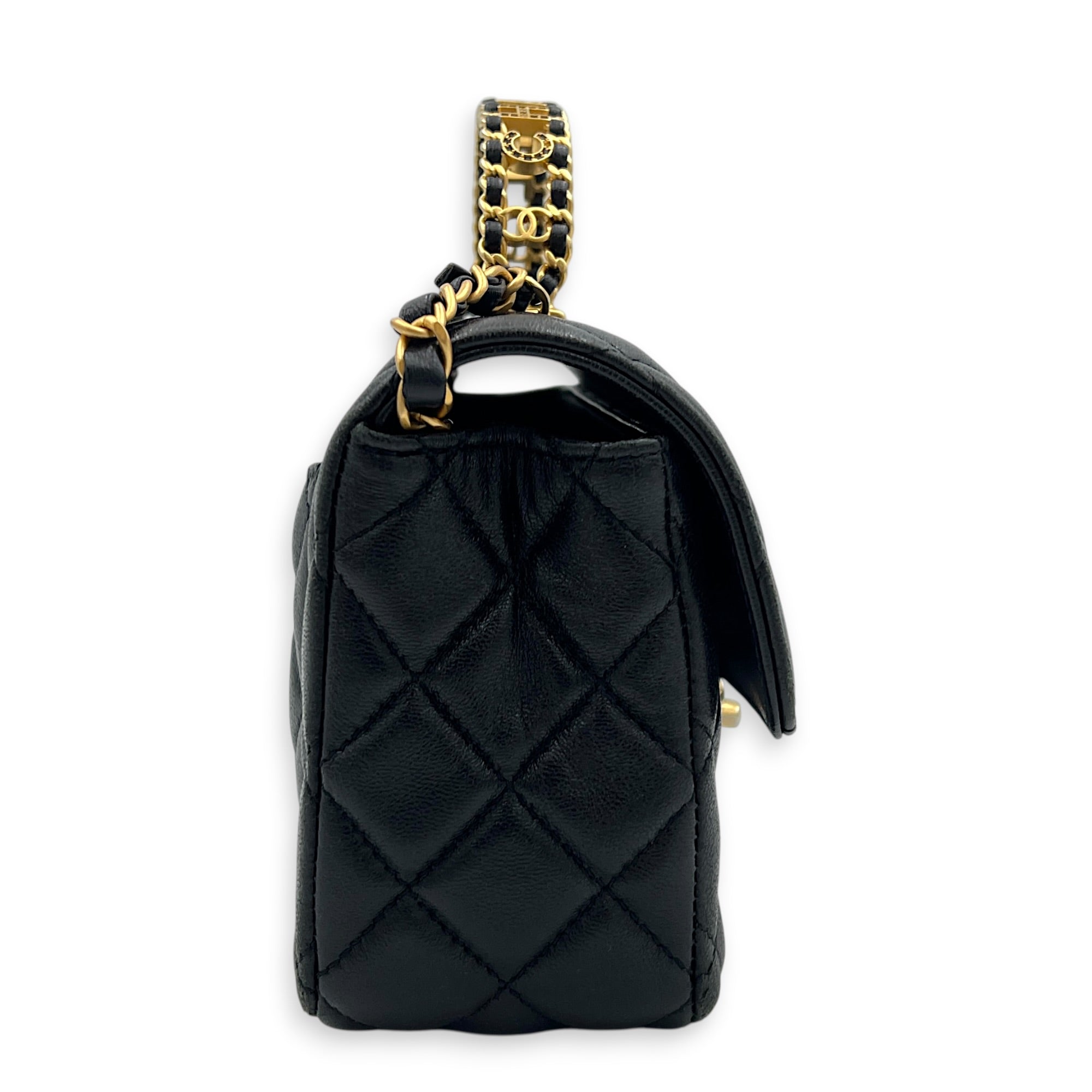 24C Rectangle Top Black Top Handle Bag in Lambskin, Gold hardware
