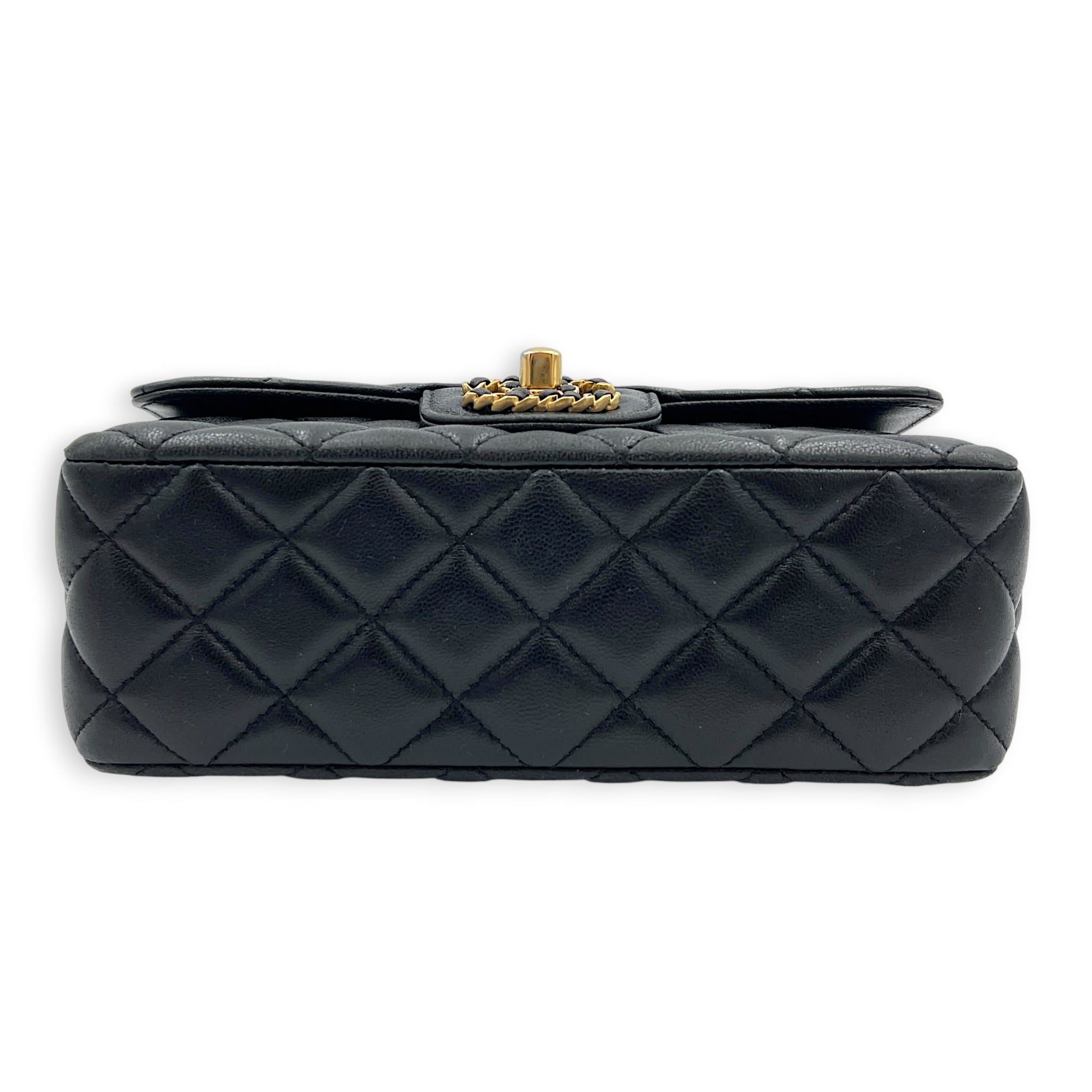 24C Rectangle Top Black Top Handle Bag in Lambskin, Gold hardware