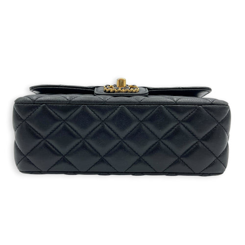 24C Rectangle Top Black Top Handle Bag in Lambskin, Gold hardware