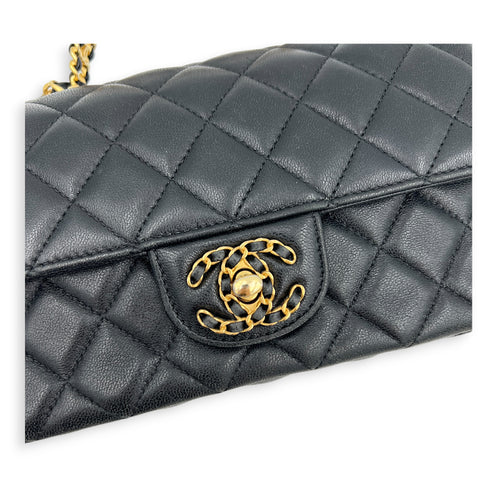 24C Rectangle Top Black Top Handle Bag in Lambskin, Gold hardware