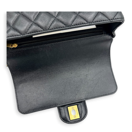 24C Rectangle Top Black Top Handle Bag in Lambskin, Gold hardware