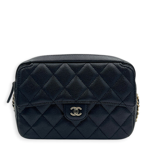 25C Camera Black Crossbody Bag in Caviar Leather, Gold hardware