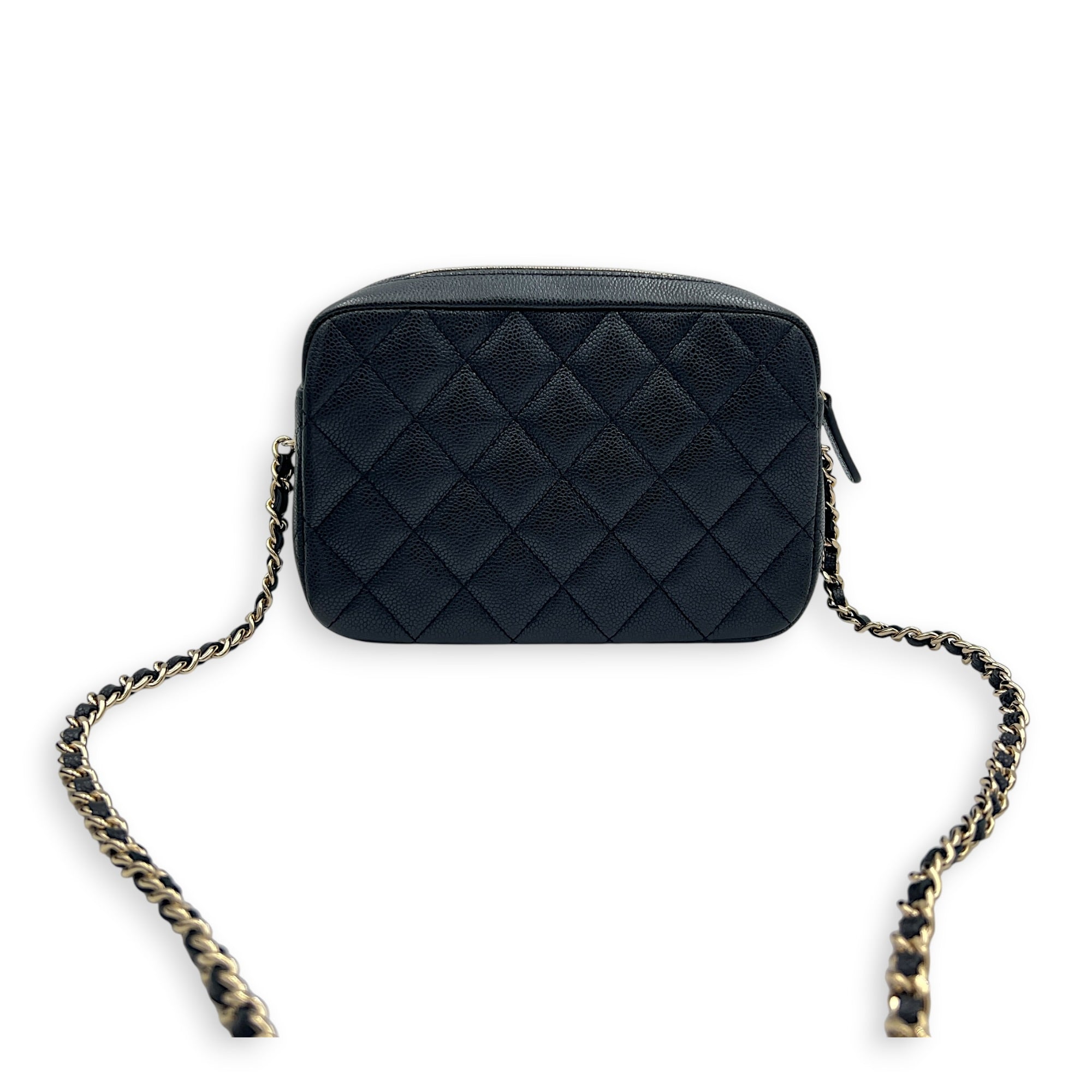 25C Camera Black Crossbody Bag in Caviar Leather, Gold hardware