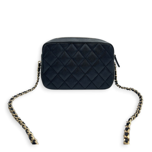25C Camera Black Crossbody Bag in Caviar Leather, Gold hardware