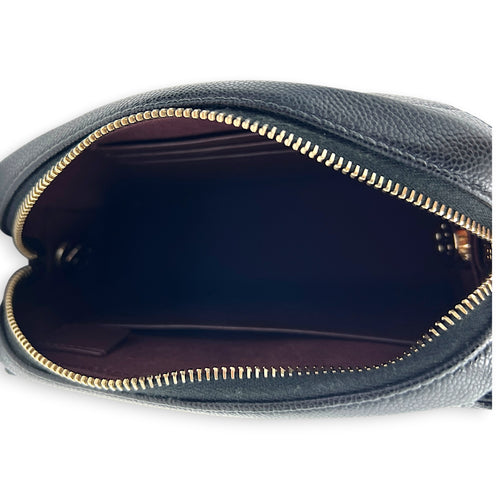 25C Camera Black Crossbody Bag in Caviar Leather, Gold hardware