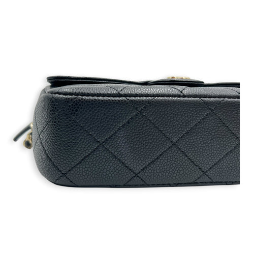 25C Camera Black Crossbody Bag in Caviar Leather, Gold hardware
