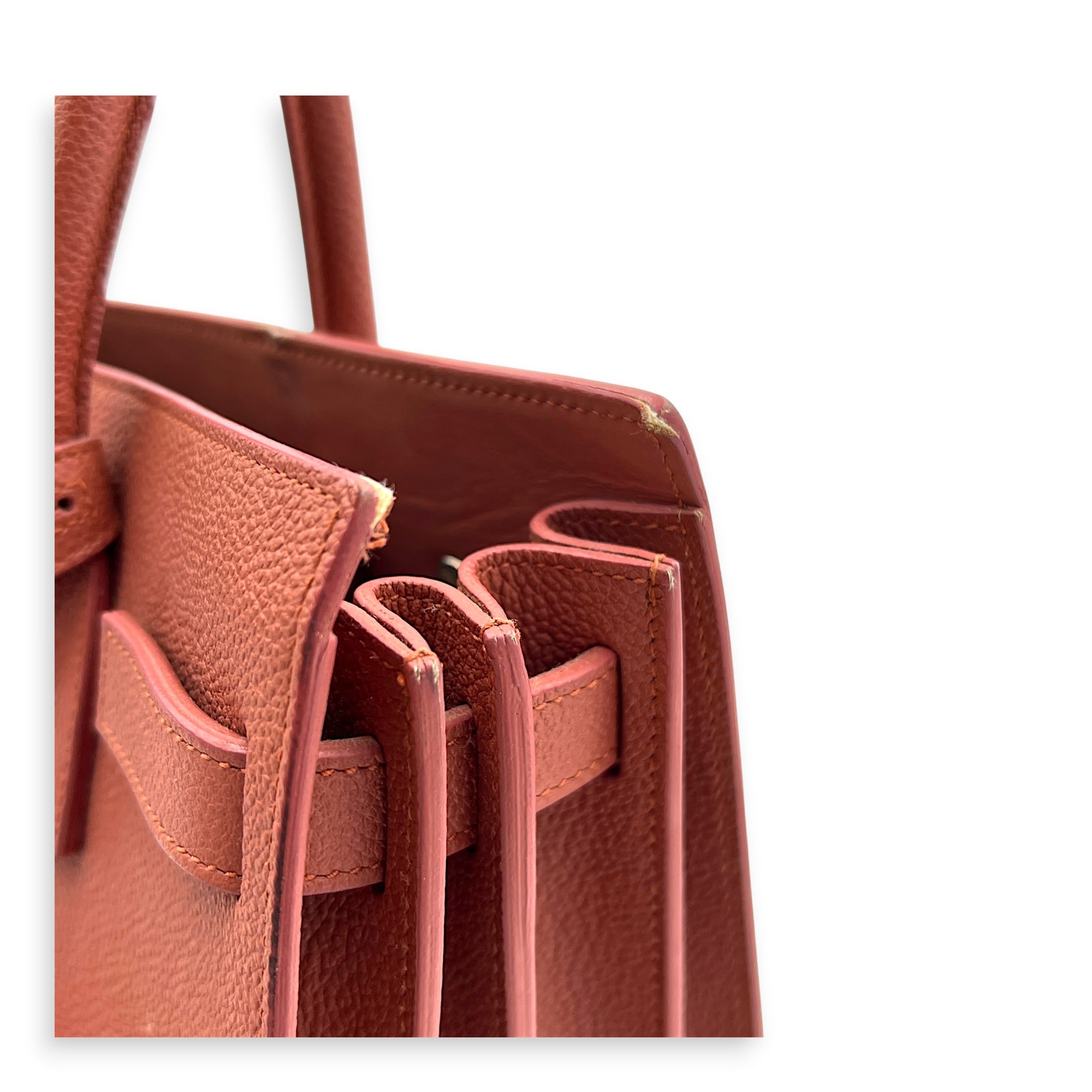 Sac de Jour Top Handle Bag Small Brick Red in Calfskin, Silver hardware