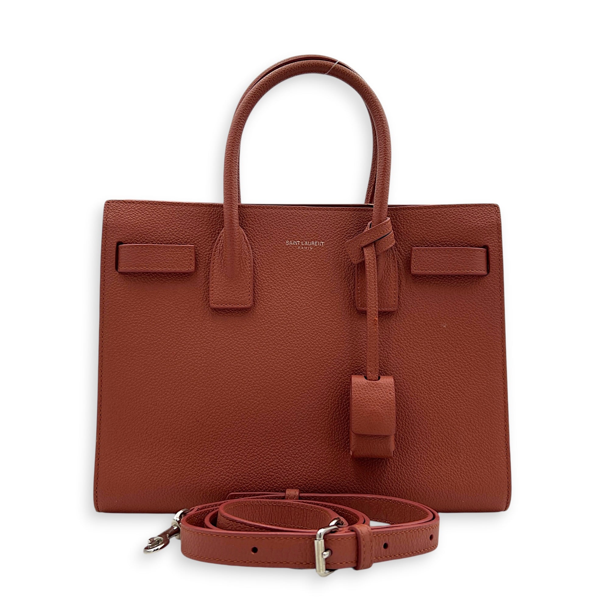 Sac de Jour Top Handle Bag Small Brick Red in Calfskin, Silver hardware