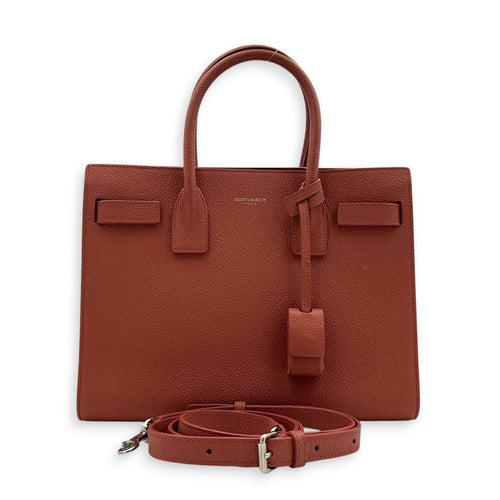 Sac de Jour Top Handle Bag Small Brick Red in Calfskin, Silver hardware