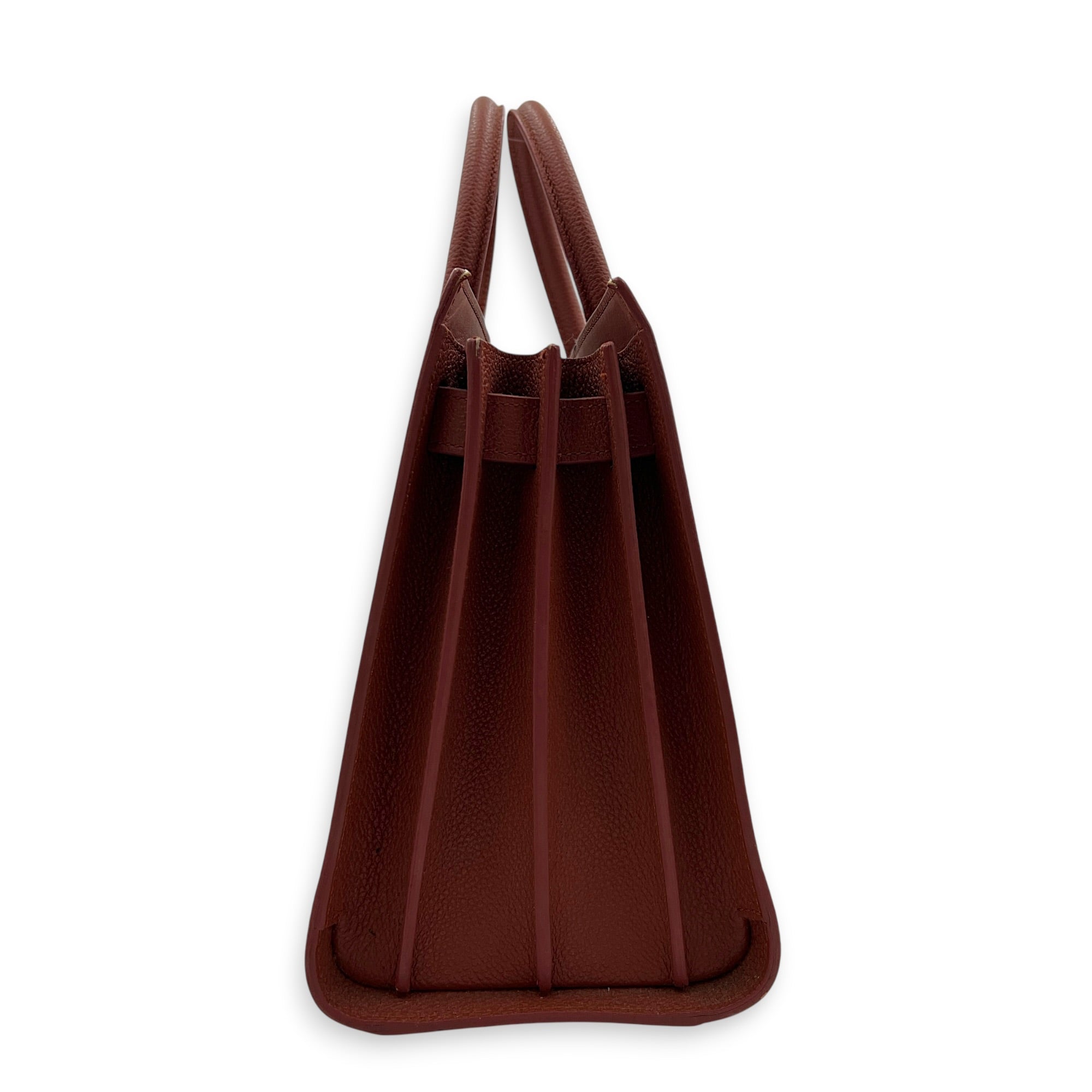 Sac de Jour Top Handle Bag Small Brick Red in Calfskin, Silver hardware