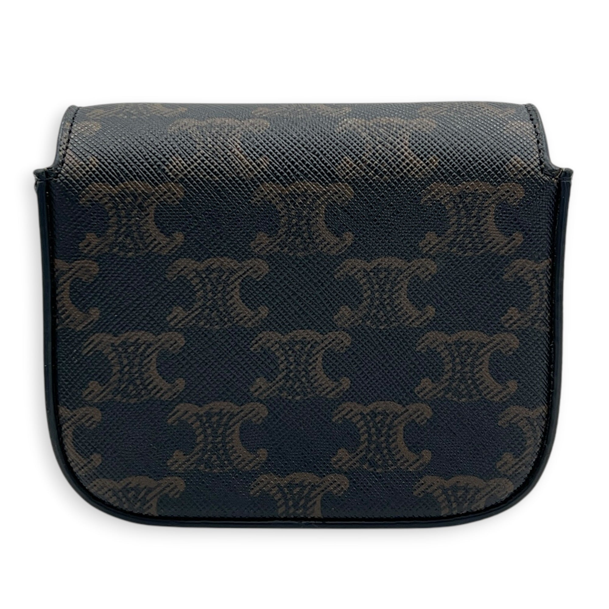 Triomphe Claude Mini Tan Crossbody Bag in Coated Canvas, Gold hardware