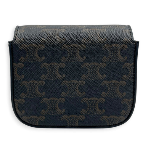Triomphe Claude Mini Tan Crossbody Bag in Coated Canvas, Gold hardware
